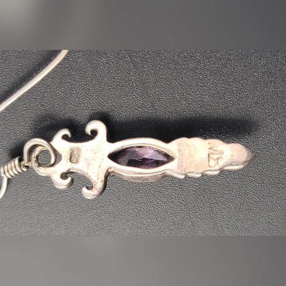 Antique Silver Dangle Earrings Marquise-cut Purple Amethyst Marked - Picture 16 of 17